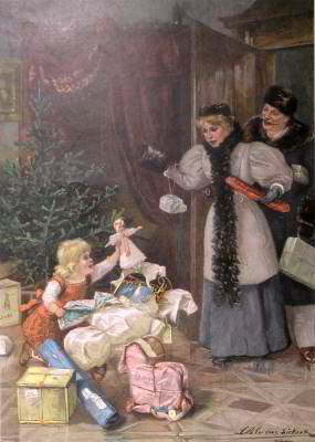 Bambina che riceve i doni natalizi
